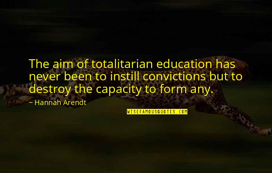 Haven't Forgotten You Quotes By Hannah Arendt: The aim of totalitarian education has never been