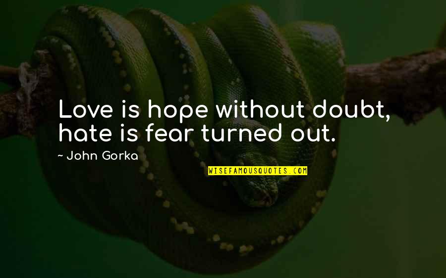 Haven't Slept Quotes By John Gorka: Love is hope without doubt, hate is fear