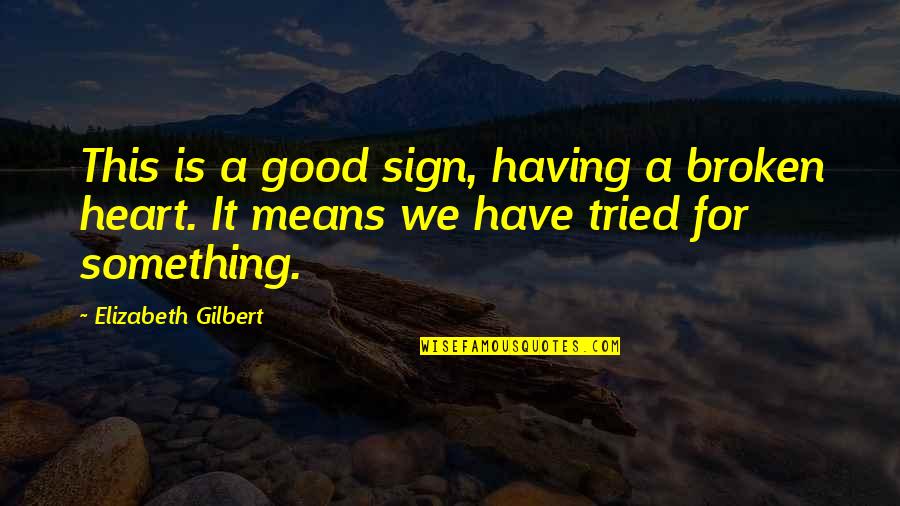 Having A Good Heart Quotes By Elizabeth Gilbert: This is a good sign, having a broken