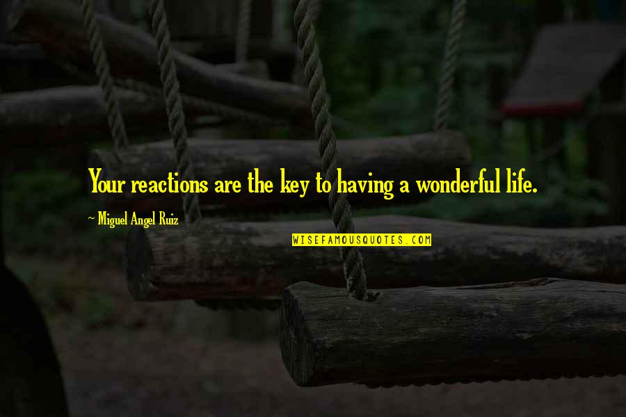 Having A Wonderful Life Quotes By Miguel Angel Ruiz: Your reactions are the key to having a