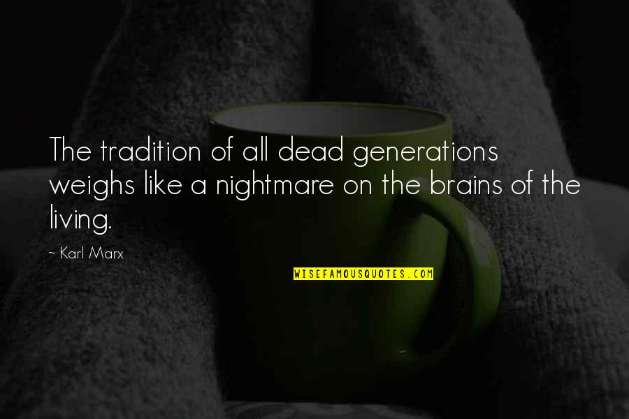 Having Achieved Success Quotes By Karl Marx: The tradition of all dead generations weighs like