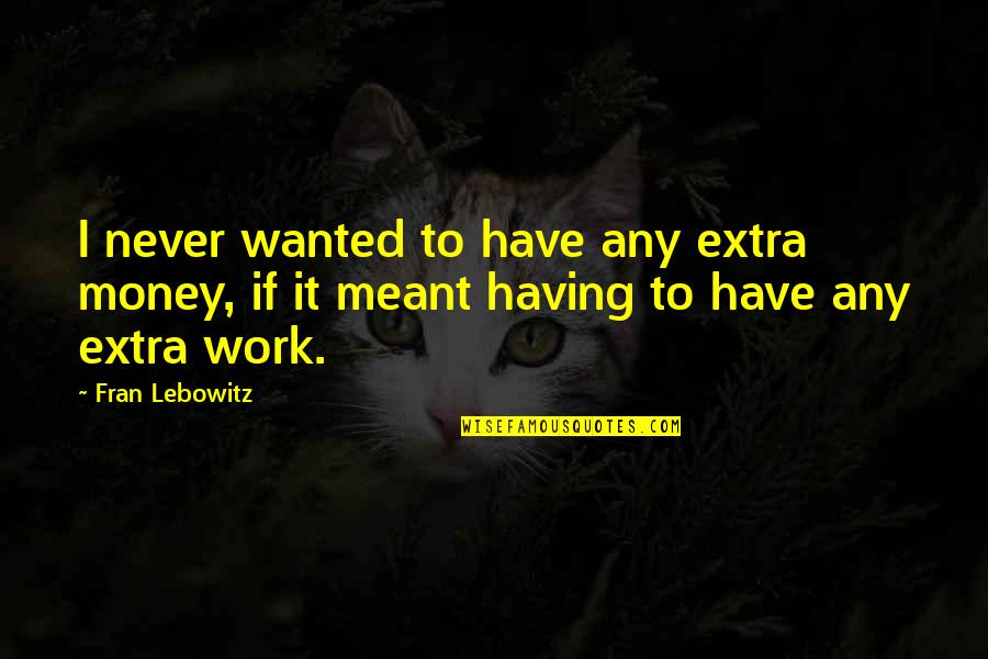Having Money Quotes By Fran Lebowitz: I never wanted to have any extra money,