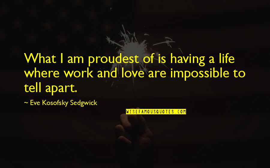 Having The Love Of Your Life Quotes By Eve Kosofsky Sedgwick: What I am proudest of is having a