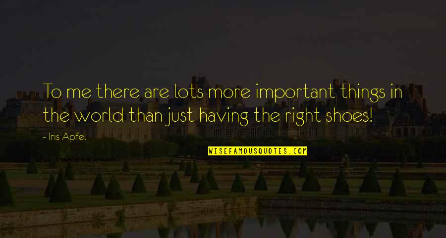 Having The Weight Of The World On Your Shoulders Quotes By Iris Apfel: To me there are lots more important things