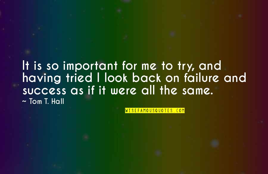 Having Your Back Quotes By Tom T. Hall: It is so important for me to try,