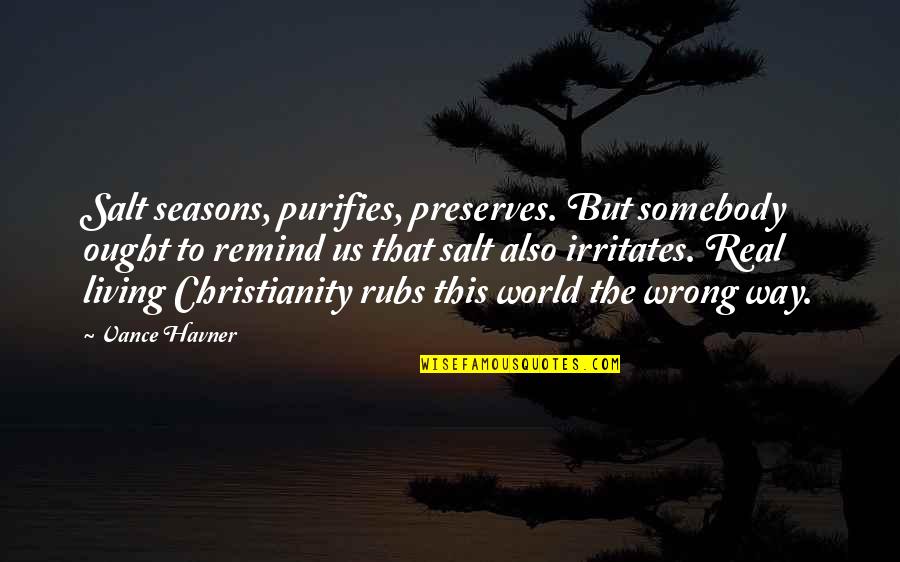 Havner Quotes By Vance Havner: Salt seasons, purifies, preserves. But somebody ought to