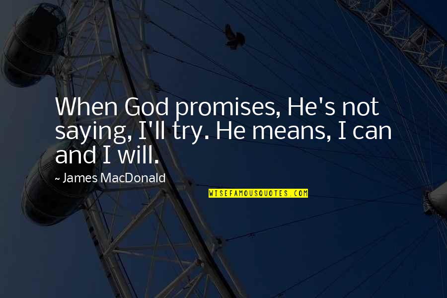 Hawig In English Quotes By James MacDonald: When God promises, He's not saying, I'll try.
