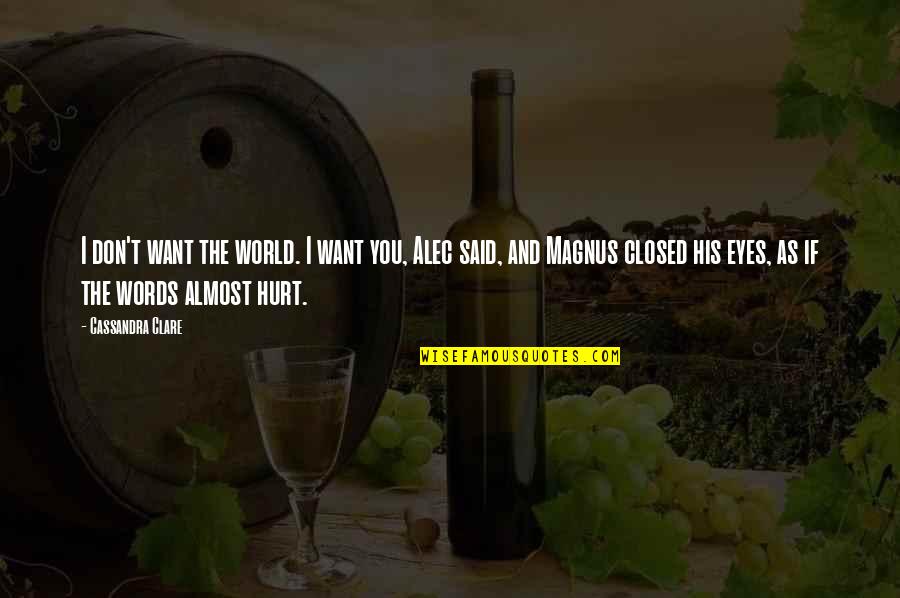 Hawkeye Dont Give Me Hope Quote Quotes By Cassandra Clare: I don't want the world. I want you, Hawkeye Dont Give Me Hope Quote Quotes By Cassandra Clare: I don't want the world. I want you,