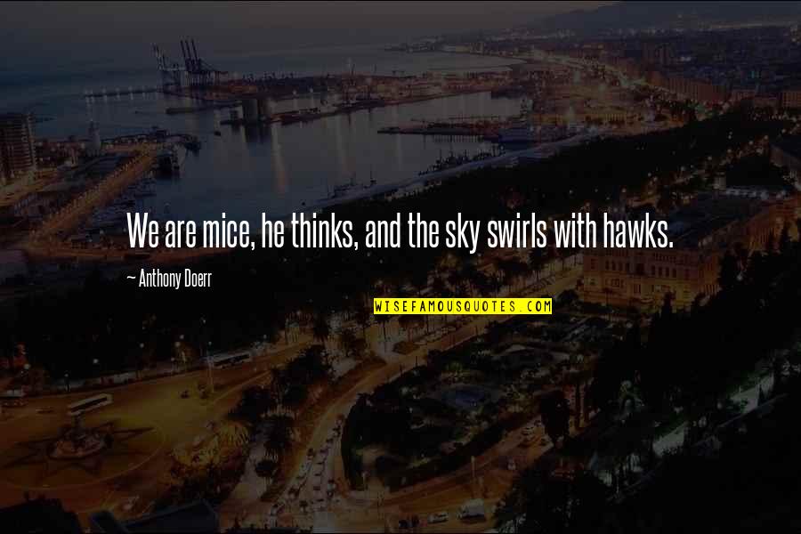 Hawks Quotes By Anthony Doerr: We are mice, he thinks, and the sky