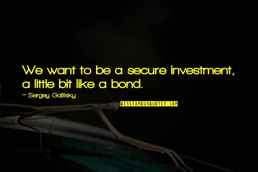 Hayami Assassination Quotes By Sergey Galitsky: We want to be a secure investment, a Hayami Assassination Quotes By Sergey Galitsky: We want to be a secure investment, a