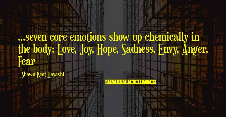 Hayashi Quotes By Shawn Kent Hayashi: ...seven core emotions show up chemically in the