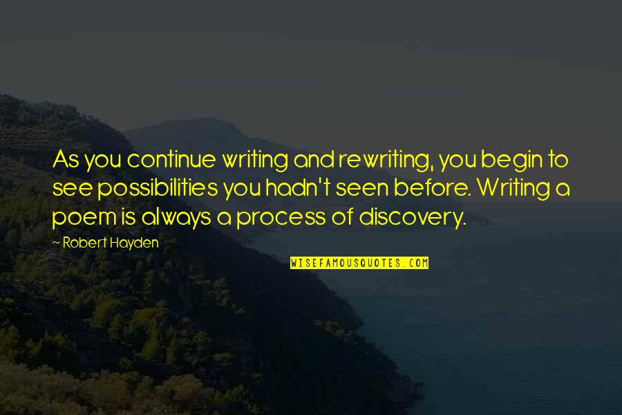 Hayden's Quotes By Robert Hayden: As you continue writing and rewriting, you begin