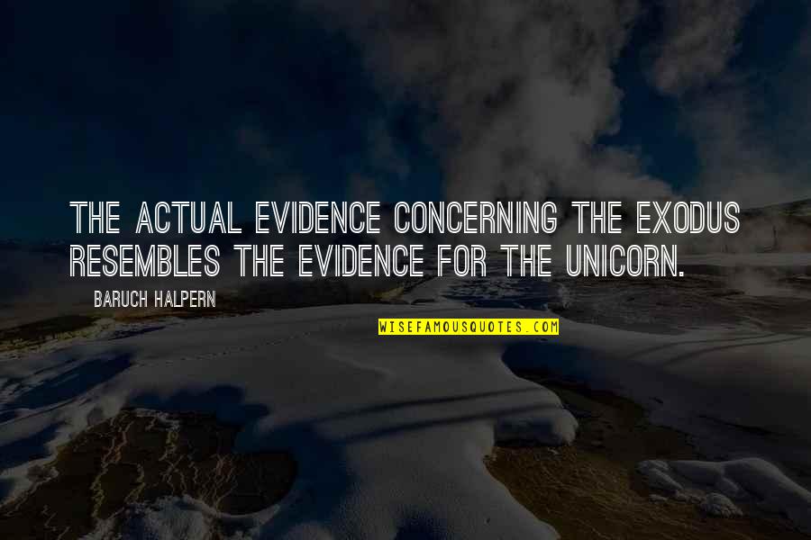 Hayfields Quotes By Baruch Halpern: The actual evidence concerning the Exodus resembles the