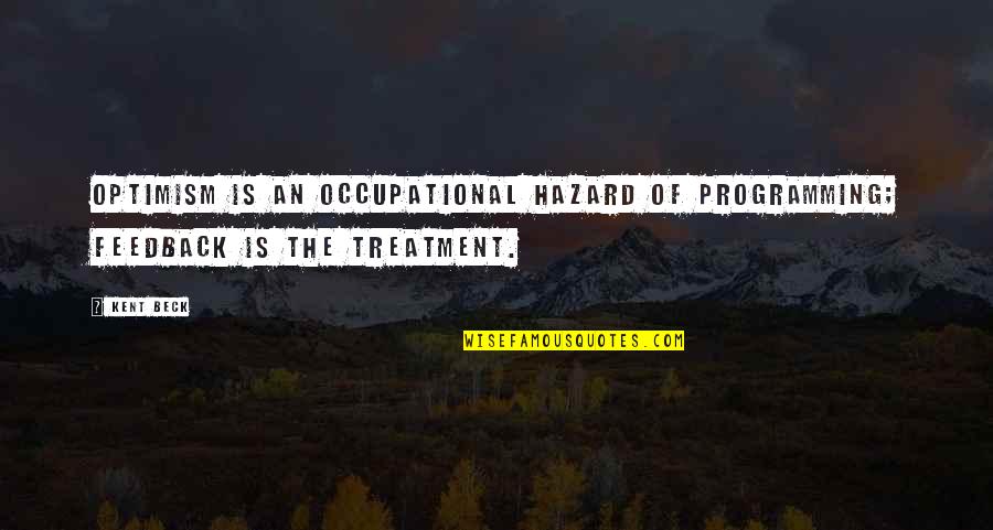 Hazards Quotes By Kent Beck: Optimism is an occupational hazard of programming; feedback