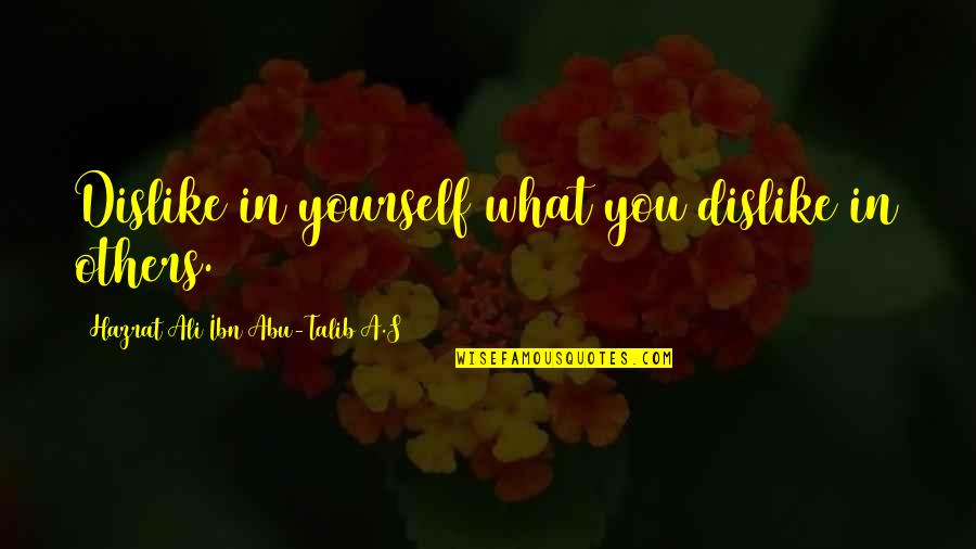 Hazrat Ali A S Quotes By Hazrat Ali Ibn Abu-Talib A.S: Dislike in yourself what you dislike in others.