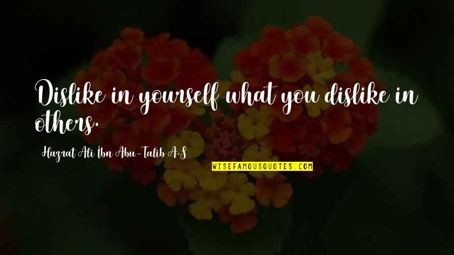 Hazrat Ali Ibn Talib Quotes By Hazrat Ali Ibn Abu-Talib A.S: Dislike in yourself what you dislike in others.