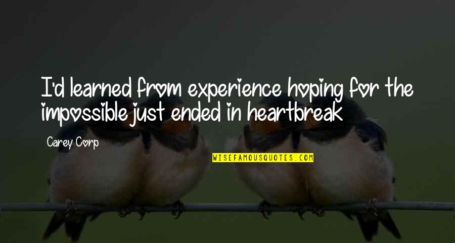 He Doesnt Need Me Anymore Quotes By Carey Corp: I'd learned from experience hoping for the impossible