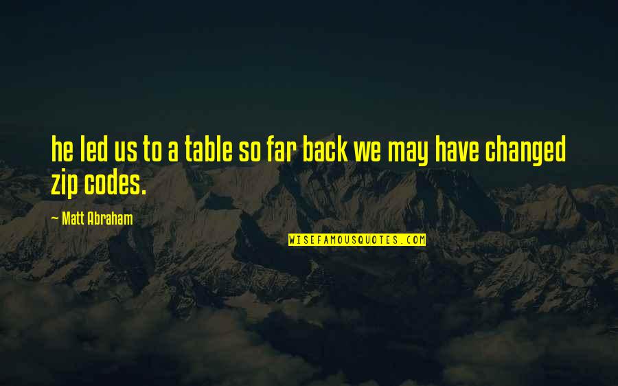 He Have Changed Quotes By Matt Abraham: he led us to a table so far
