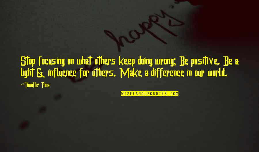 He Washer Quotes By Timothy Pina: Stop focusing on what others keep doing wrong; He Washer Quotes By Timothy Pina: Stop focusing on what others keep doing wrong;