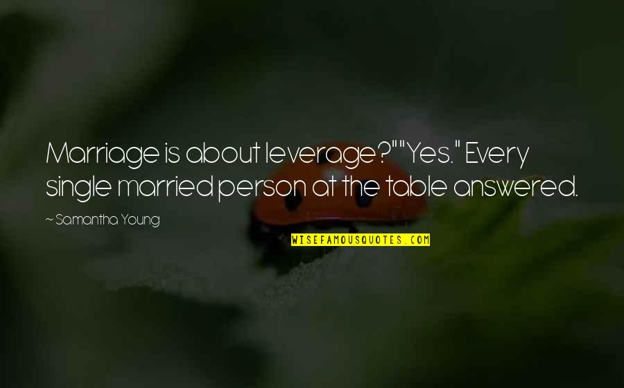 Headgear Quotes By Samantha Young: Marriage is about leverage?""Yes." Every single married person