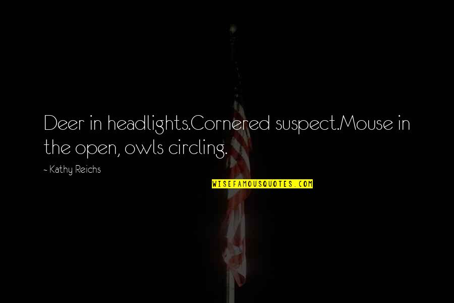 Headlights On Quotes By Kathy Reichs: Deer in headlights.Cornered suspect.Mouse in the open, owls