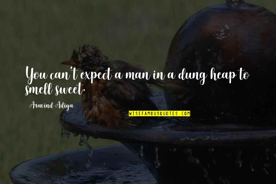 Heap't Quotes By Aravind Adiga: You can't expect a man in a dung