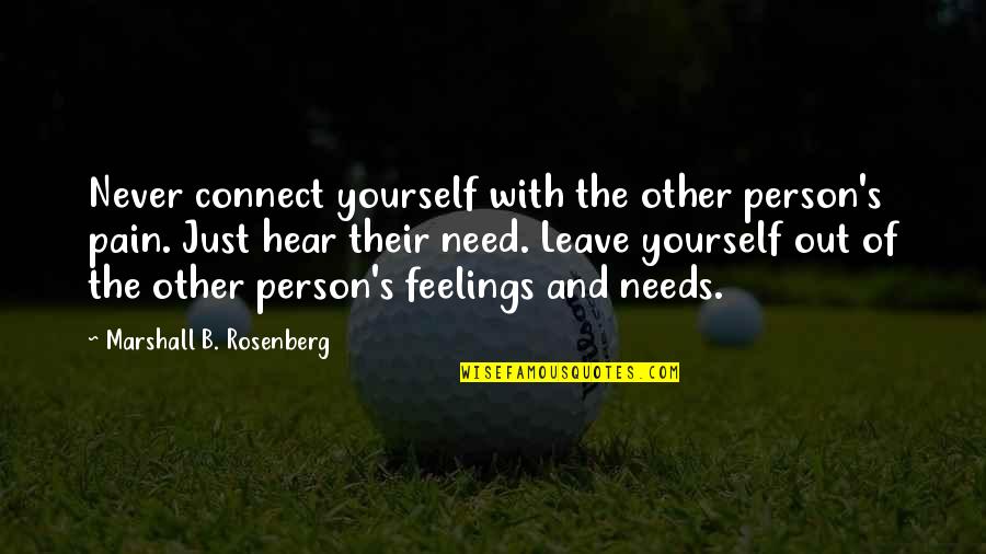 Hear Yourself Quotes By Marshall B. Rosenberg: Never connect yourself with the other person's pain.
