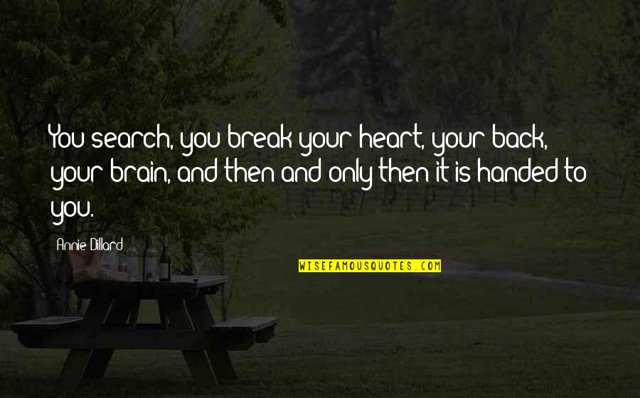 Heart And Brain Quotes By Annie Dillard: You search, you break your heart, your back,