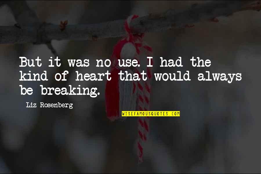 Heart Breaking Quotes By Liz Rosenberg: But it was no use. I had the