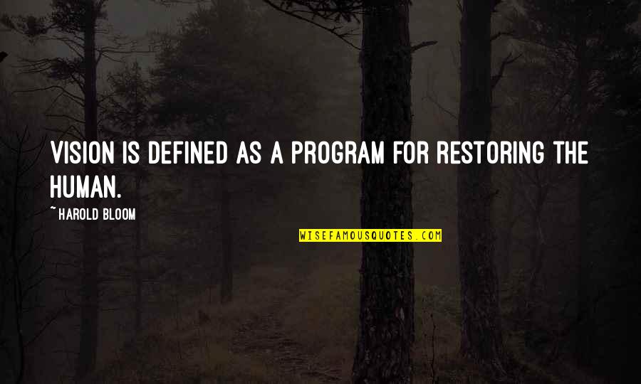 Heart Broken Friendship Quotes By Harold Bloom: Vision is defined as a program for restoring Heart Broken Friendship Quotes By Harold Bloom: Vision is defined as a program for restoring