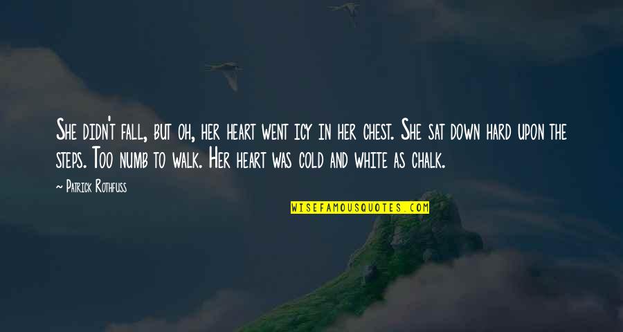 Heart Cold Quotes By Patrick Rothfuss: She didn't fall, but oh, her heart went Heart Cold Quotes By Patrick Rothfuss: She didn't fall, but oh, her heart went