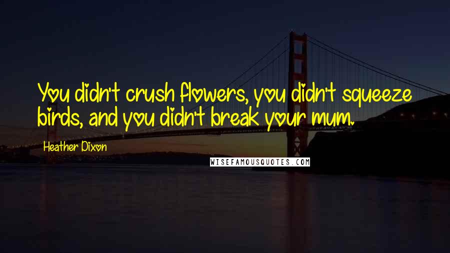 Heather Dixon quotes: You didn't crush flowers, you didn't squeeze birds, and you didn't break your mum.