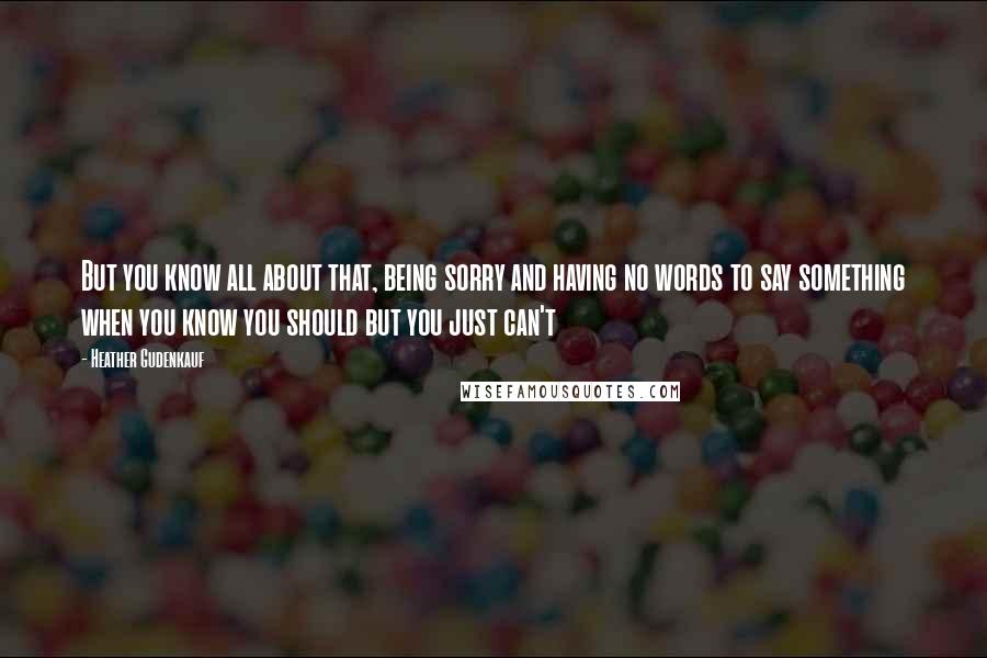 Heather Gudenkauf quotes: But you know all about that, being sorry and having no words to say something when you know you should but you just can't