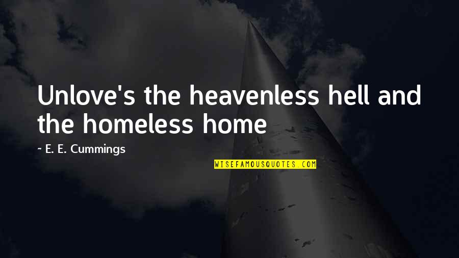 Heavenless Quotes By E. E. Cummings: Unlove's the heavenless hell and the homeless home Heavenless Quotes By E. E. Cummings: Unlove's the heavenless hell and the homeless home