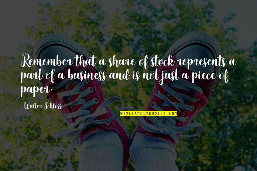 Heaviness In Stomach Quotes By Walter Schloss: Remember that a share of stock represents a Heaviness In Stomach Quotes By Walter Schloss: Remember that a share of stock represents a