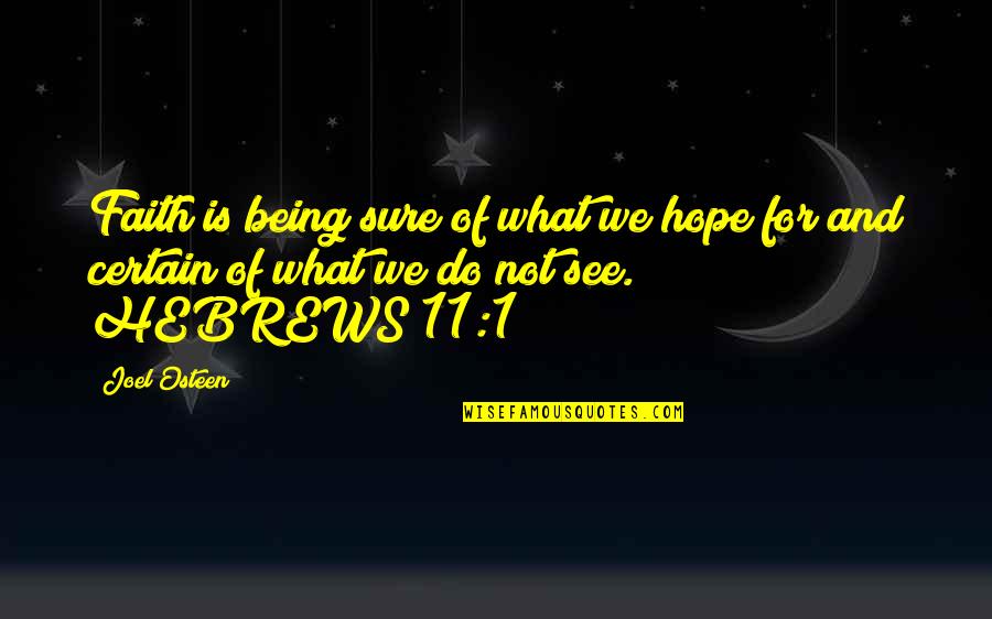 Hebrews 11 Quotes By Joel Osteen: Faith is being sure of what we hope