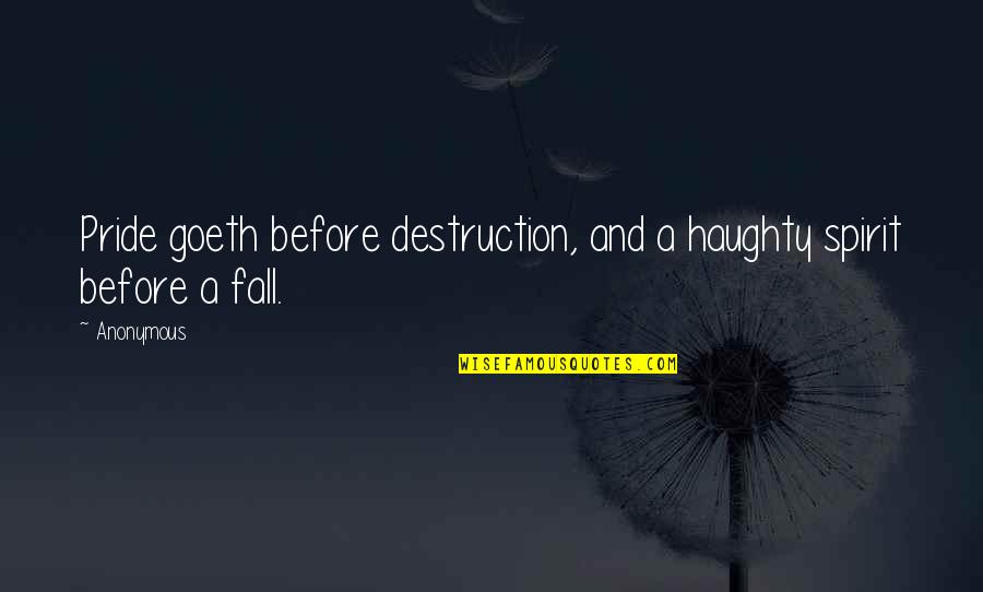 Hedengran Knife Quotes By Anonymous: Pride goeth before destruction, and a haughty spirit