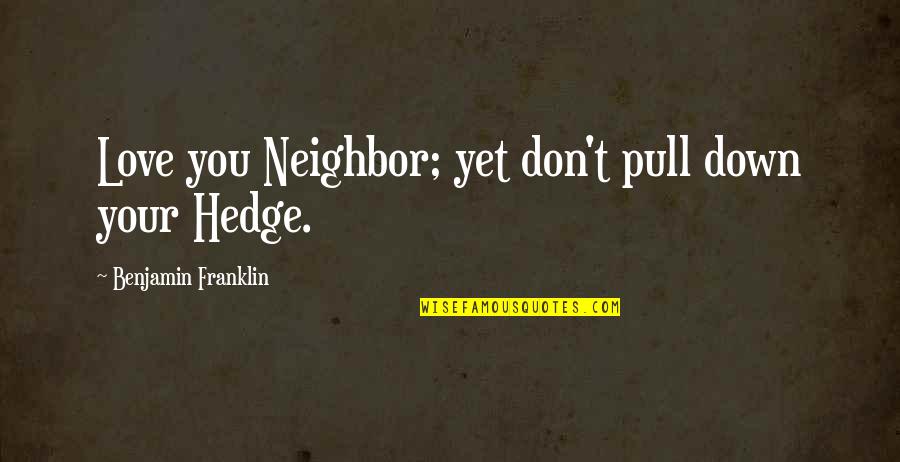 Hedge Quotes By Benjamin Franklin: Love you Neighbor; yet don't pull down your