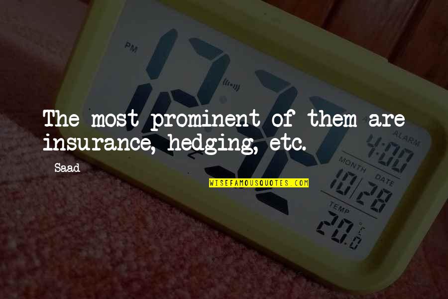 Hedging Quotes By Saad: The most prominent of them are insurance, hedging,