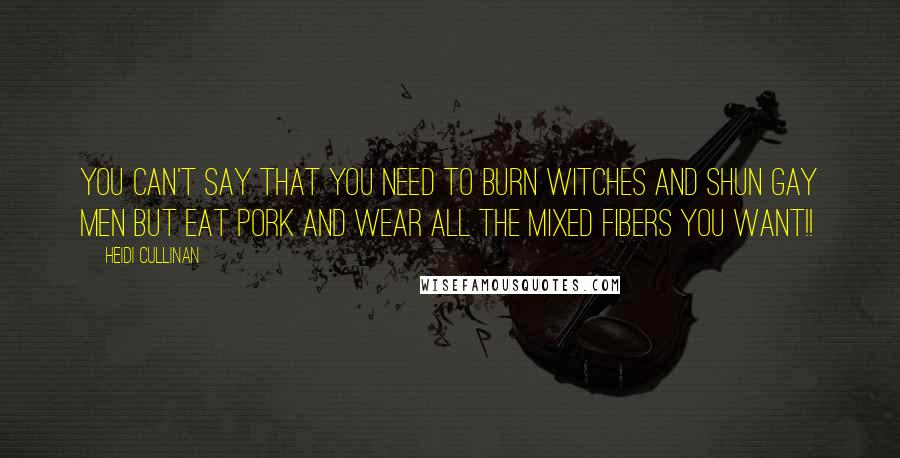 Heidi Cullinan quotes: You can't say that you need to burn witches and shun gay men but eat pork and wear all the mixed fibers you want!!