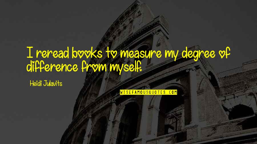Heidi Julavits Quotes By Heidi Julavits: I reread books to measure my degree of Heidi Julavits Quotes By Heidi Julavits: I reread books to measure my degree of