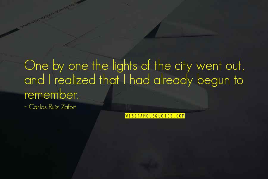 Heiko Kiesow Quotes By Carlos Ruiz Zafon: One by one the lights of the city