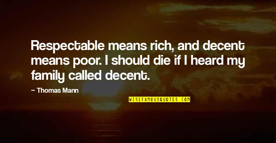 Heiwajima Shizuo Orihara Quotes By Thomas Mann: Respectable means rich, and decent means poor. I