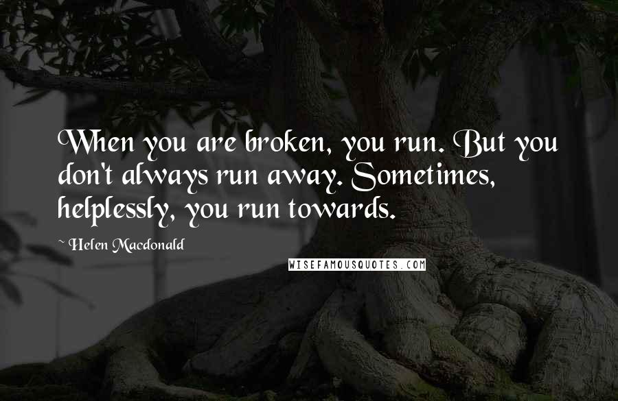 Helen Macdonald quotes: When you are broken, you run. But you don't always run away. Sometimes, helplessly, you run towards.