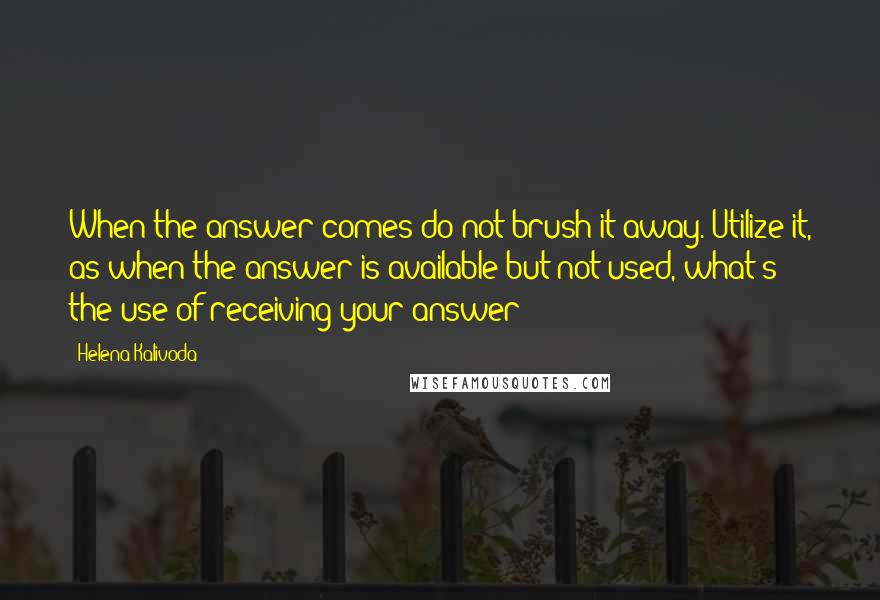 Helena Kalivoda quotes: When the answer comes do not brush it away. Utilize it, as when the answer is available but not used, what's the use of receiving your answer?