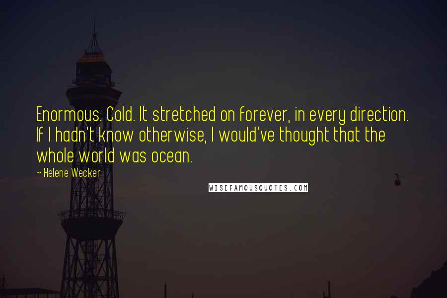 Helene Wecker quotes: Enormous. Cold. It stretched on forever, in every direction. If I hadn't know otherwise, I would've thought that the whole world was ocean.