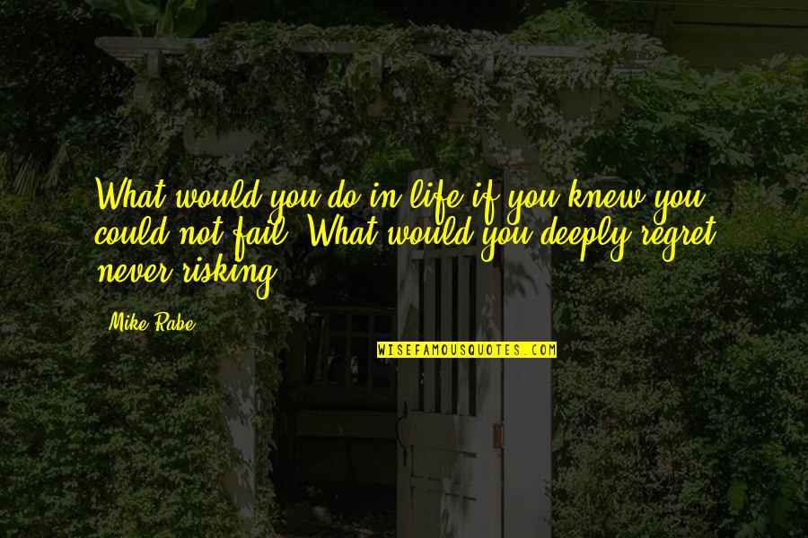 Hellbent Quotes By Mike Rabe: What would you do in life if you