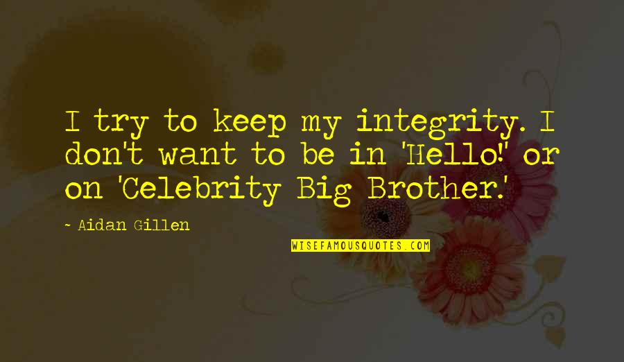 Hello All Quotes By Aidan Gillen: I try to keep my integrity. I don't Hello All Quotes By Aidan Gillen: I try to keep my integrity. I don't