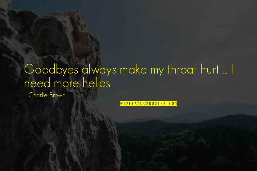 Hellos And Goodbyes Quotes By Charlie Brown: Goodbyes always make my throat hurt ... I