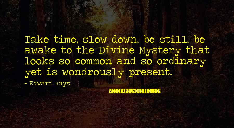 Helosate Quotes By Edward Hays: Take time, slow down, be still, be awake